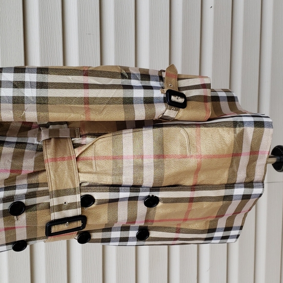 BURBERRY GOLD SHIMMER METALLIC CHECK PLAID TRENCH COAT - Picture 6 of 16